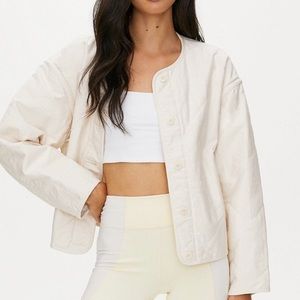 aritzia wilfred free quilted cream bomber jacket
